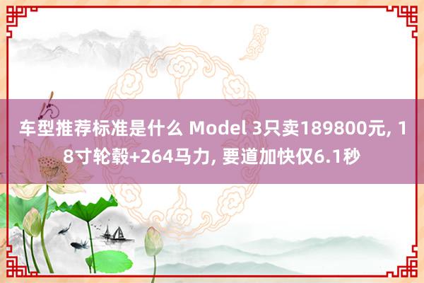 车型推荐标准是什么 Model 3只卖189800元, 18寸轮毂+264马力, 要道加快仅6.1秒