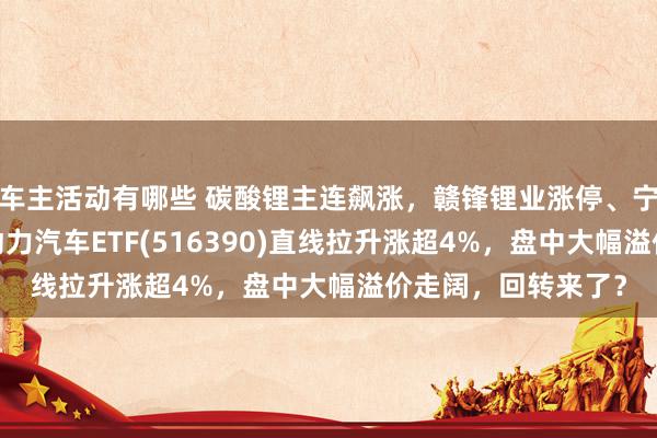 车主活动有哪些 碳酸锂主连飙涨，赣锋锂业涨停、宁德期间涨3%，新动力汽车ETF(516390)直线拉升涨超4%，盘中大幅溢价走阔，回转来了？