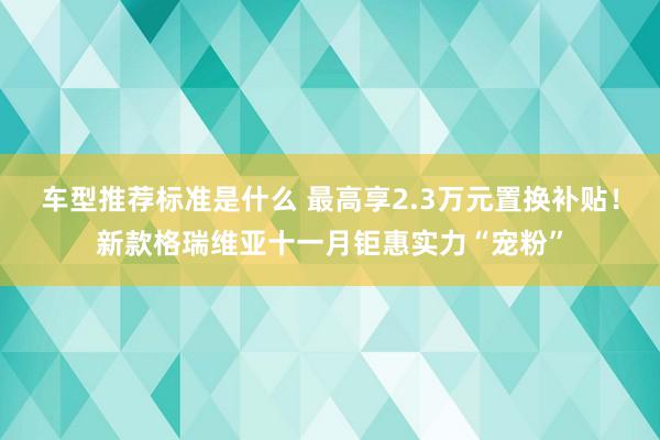 车型推荐标准是什么 最高享2.3万元置换补贴！新款格瑞维亚十一月钜惠实力“宠粉”