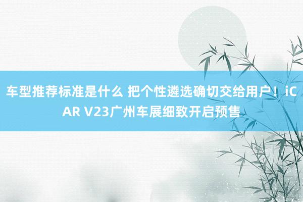 车型推荐标准是什么 把个性遴选确切交给用户！iCAR V23广州车展细致开启预售