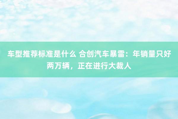 车型推荐标准是什么 合创汽车暴雷：年销量只好两万辆，正在进行大裁人