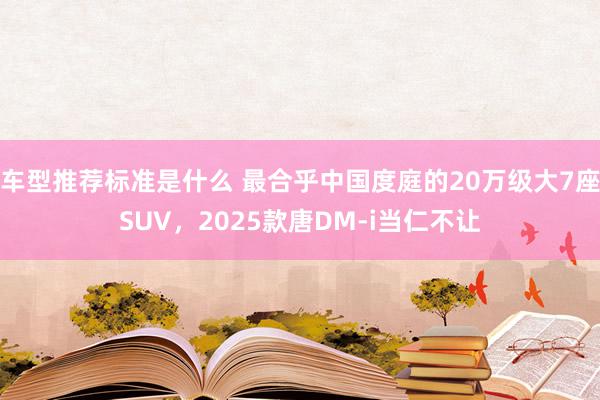 车型推荐标准是什么 最合乎中国度庭的20万级大7座SUV，2025款唐DM-i当仁不让