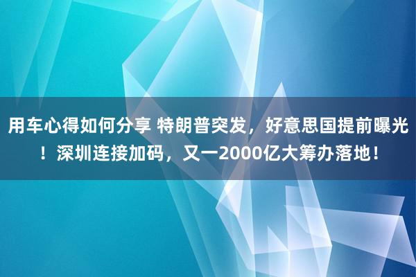 用车心得如何分享 特朗普突发，好意思国提前曝光！深圳连接加码，又一2000亿大筹办落地！