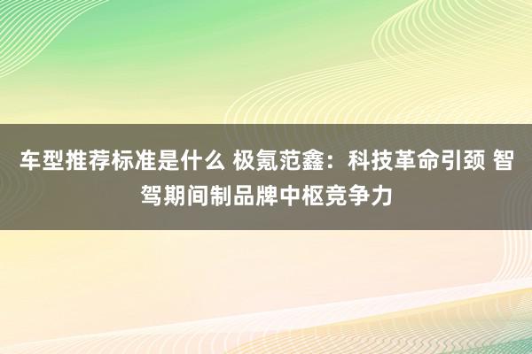 车型推荐标准是什么 极氪范鑫：科技革命引颈 智驾期间制品牌中枢竞争力