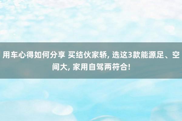 用车心得如何分享 买结伙家轿, 选这3款能源足、空间大, 家用自驾两符合!