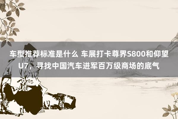 车型推荐标准是什么 车展打卡尊界S800和仰望U7，寻找中国汽车进军百万级商场的底气