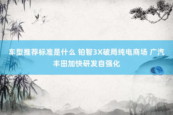 车型推荐标准是什么 铂智3X破局纯电商场 广汽丰田加快研发自强化