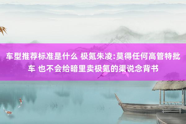 车型推荐标准是什么 极氪朱凌:莫得任何高管特批车 也不会给暗里卖极氪的渠说念背书