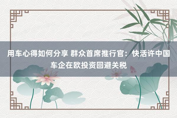 用车心得如何分享 群众首席推行官：快活许中国车企在欧投资回避关税