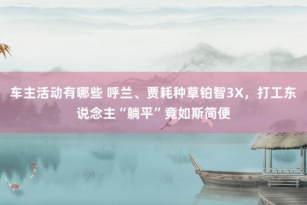 车主活动有哪些 呼兰、贾耗种草铂智3X，打工东说念主“躺平”竟如斯简便